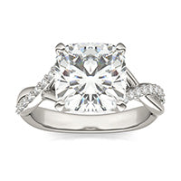 4.28 CTW DEW Cushion Forever One Moissanite Signature Twist Engagement Ring 14K White Gold