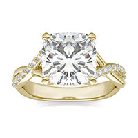 4.28 CTW DEW Cushion Forever One Moissanite Signature Twist Engagement Ring 14K Yellow Gold