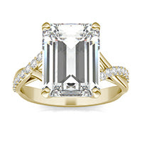 5.24 CTW DEW Emerald Forever One Moissanite Signature Twist Engagement Ring 14K Yellow Gold