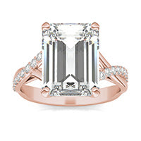 5.24 CTW DEW Emerald Forever One Moissanite Signature Twist Engagement Ring 14K Rose Gold
