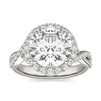3.82 CTW DEW Round Forever One Moissanite Signature Twist Halo Engagement Ring 14K White Gold