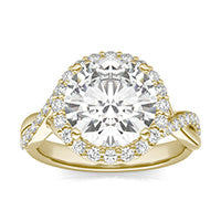3.82 CTW DEW Round Forever One Moissanite Signature Twist Halo Engagement Ring 14K Yellow Gold