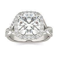 3.81 CTW DEW Cushion Forever One Moissanite Signature Twist Halo Engagement Ring 14K White Gold