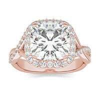 3.81 CTW DEW Cushion Forever One Moissanite Signature Twist Halo Engagement Ring 14K Rose Gold