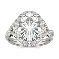 3.55 CTW DEW Oval Forever One Moissanite Signature Twist Halo Engagement Ring 14K White Gold
