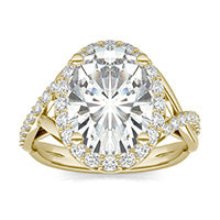 3.55 CTW DEW Oval Forever One Moissanite Signature Twist Halo Engagement Ring 14K Yellow Gold