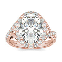 3.55 CTW DEW Oval Forever One Moissanite Signature Twist Halo Engagement Ring 14K Rose Gold