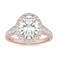 4.05 CTW DEW Oval Forever One Moissanite Signature Graduated Side Stone Halo Engagement Ring 14K Rose Gold