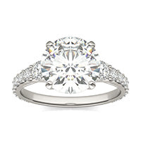 3.90 CTW DEW Round Forever One Moissanite Signature Graduated Side Stone Engagement Ring 14K White Gold