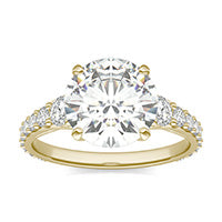 3.90 CTW DEW Round Forever One Moissanite Signature Graduated Side Stone Engagement Ring 14K Yellow Gold