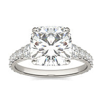 3.80 CTW DEW Cushion Forever One Moissanite Signature Graduated Side Stone Engagement Ring 14K White Gold