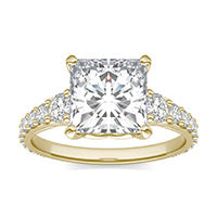 3.44 CTW DEW Princess Forever One Moissanite Signature Graduated Side Stone Engagement Ring 14K Yellow Gold