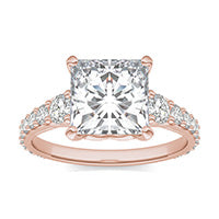 3.44 CTW DEW Princess Forever One Moissanite Signature Graduated Side Stone Engagement Ring 14K Rose Gold