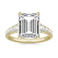 4.19 CTW DEW Emerald Forever One Moissanite Signature Graduated Side Stone Engagement Ring 14K Yellow Gold