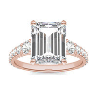 4.19 CTW DEW Emerald Forever One Moissanite Signature Graduated Side Stone Engagement Ring 14K Rose Gold