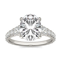 3.64 CTW DEW Oval Forever One Moissanite Signature Graduated Side Stone Engagement Ring 14K White Gold