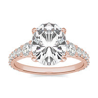 3.64 CTW DEW Oval Forever One Moissanite Signature Graduated Side Stone Engagement Ring 14K Rose Gold