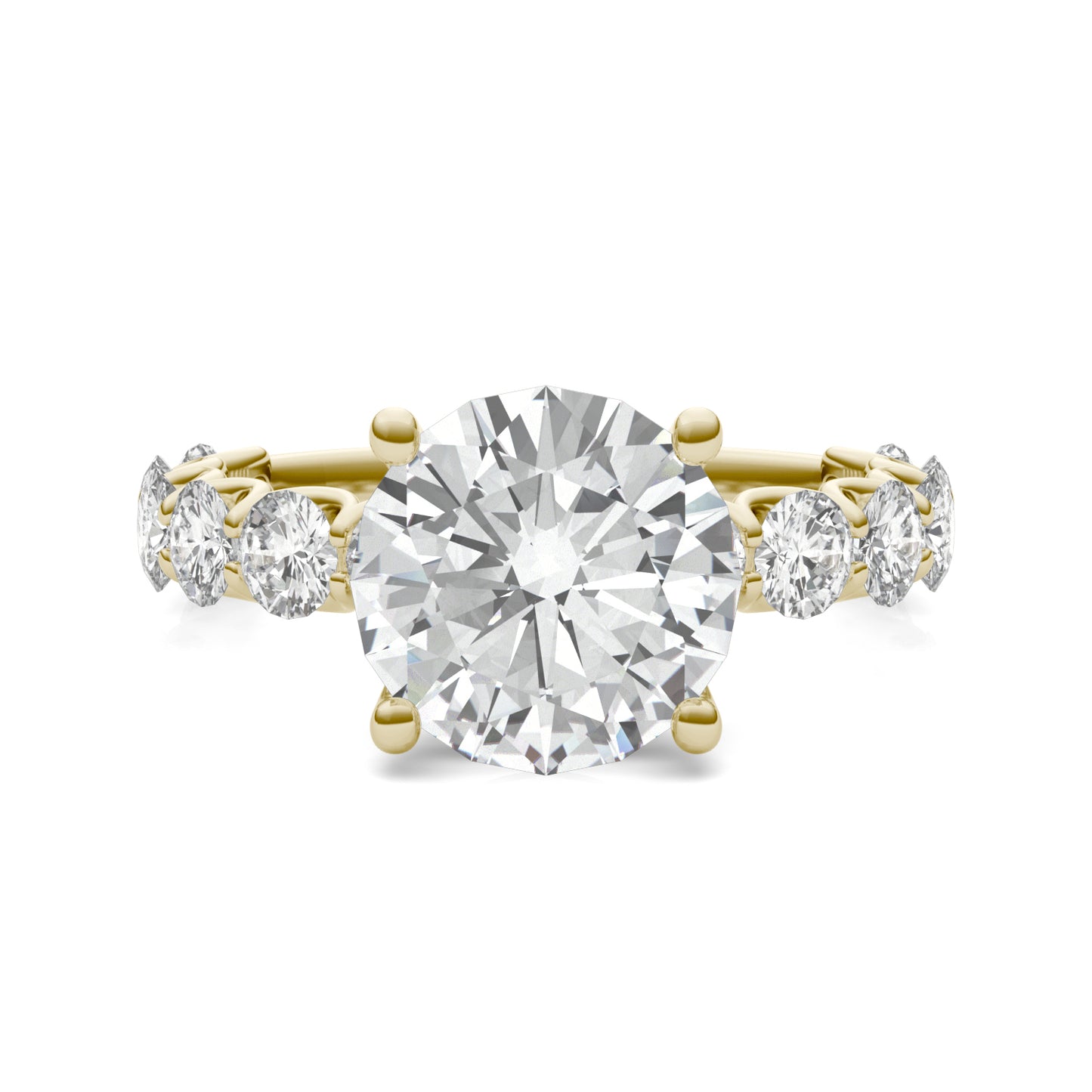 4.66 CTW DEW Round Forever One Moissanite Trellis Engagement Ring 14K Yellow Gold