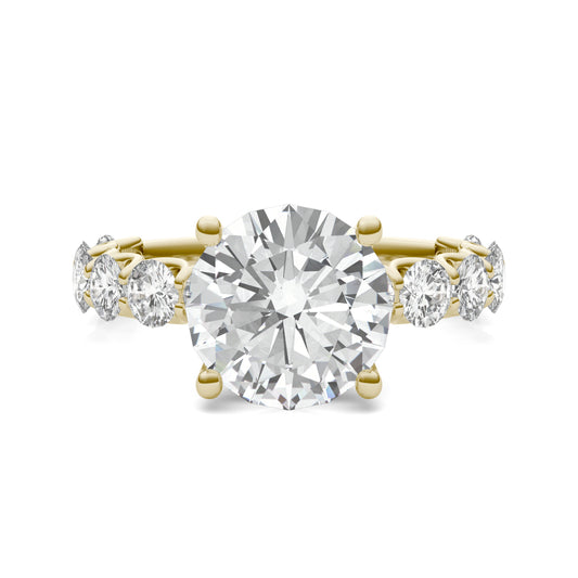 4.66 CTW DEW Round Forever One Moissanite Trellis Engagement Ring 14K Yellow Gold