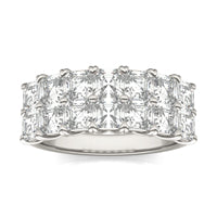 3.08 CTW DEW Asscher Forever One Moissanite Double Row Anniversary Ring 14K White Gold