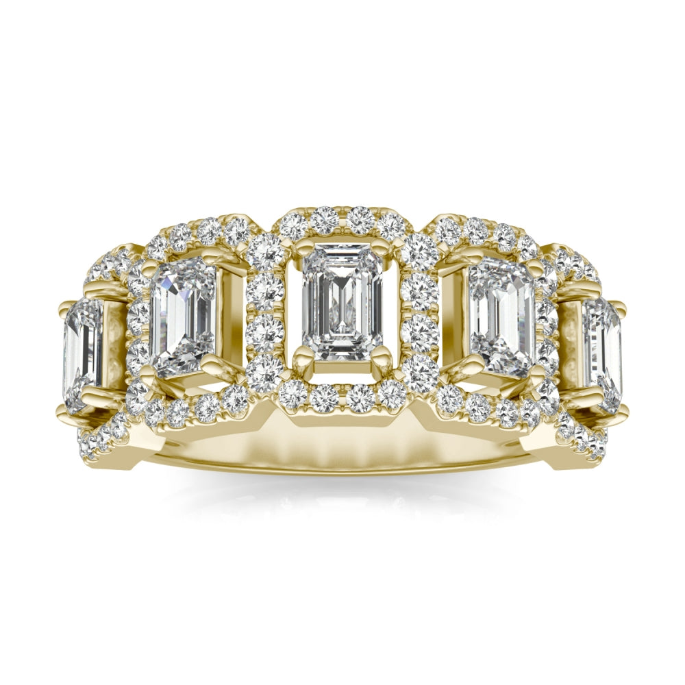 **Special Order - Emerald Five-Stone Halo Ring in 14K Yellow Gold, Ring Size 5.5