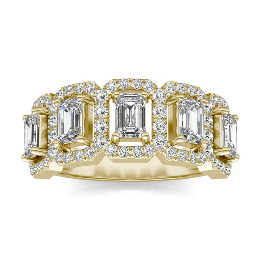 **Special Order - Emerald Five-Stone Halo Ring in 14K Yellow Gold, Ring Size 5.5