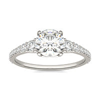 1.44 CTW DEW Round Forever One Moissanite Signature Graduated Side Stone Engagement Ring 14K White Gold