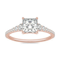 1.30 CTW DEW Princess Forever One Moissanite Signature Graduated Side Stone Engagement Ring 14K Rose Gold