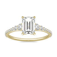 1.42 CTW DEW Emerald Forever One Moissanite Signature Graduated Side Stone Engagement Ring 14K Yellow Gold