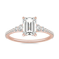 1.42 CTW DEW Emerald Forever One Moissanite Signature Graduated Side Stone Engagement Ring 14K Rose Gold