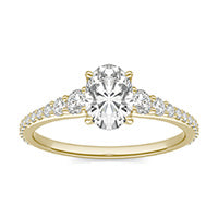 1.30 CTW DEW Oval Forever One Moissanite Signature Graduated Side Stone Engagement Ring 14K Yellow Gold
