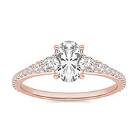 1.30 CTW DEW Oval Forever One Moissanite Signature Graduated Side Stone Engagement Ring 14K Rose Gold