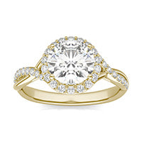 1.96 CTW DEW Round Forever One Moissanite Signature Twist Halo Engagement Ring 14K Yellow Gold