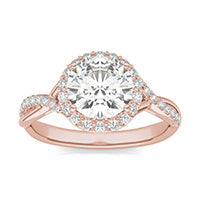 1.96 CTW DEW Round Forever One Moissanite Signature Twist Halo Engagement Ring 14K Rose Gold