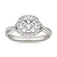 1.65 CTW DEW Cushion Forever One Moissanite Signature Twist Halo Engagement Ring 14K White Gold
