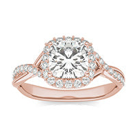 1.65 CTW DEW Cushion Forever One Moissanite Signature Twist Halo Engagement Ring 14K Rose Gold