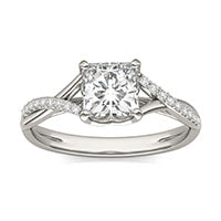 1.04 CTW DEW Princess Forever One Moissanite Signature Twist Engagement Ring 14K White Gold