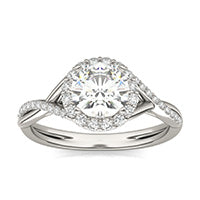 1.34 CTW DEW Round Forever One Moissanite Signature Twist Halo Engagement Ring 14K White Gold