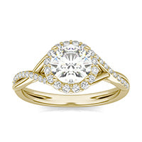 1.34 CTW DEW Round Forever One Moissanite Signature Twist Halo Engagement Ring 14K Yellow Gold
