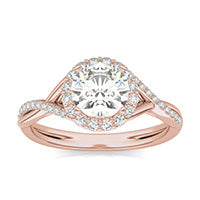 1.34 CTW DEW Round Forever One Moissanite Signature Twist Halo Engagement Ring 14K Rose Gold