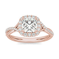 1.37 CTW DEW Cushion Forever One Moissanite Signature Twist Halo Engagement Ring 14K Rose Gold