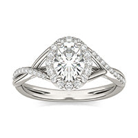 1.21 CTW DEW Oval Forever One Moissanite Signature Twist Halo Engagement Ring 14K White Gold