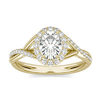 1.21 CTW DEW Oval Forever One Moissanite Signature Twist Halo Engagement Ring 14K Yellow Gold