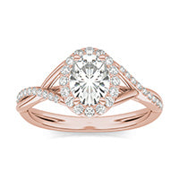 1.21 CTW DEW Oval Forever One Moissanite Signature Twist Halo Engagement Ring 14K Rose Gold