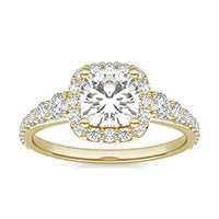 1.77 CTW DEW Cushion Forever One Moissanite Signature Graduated Side Stone Halo Engagement Ring 14K Yellow Gold