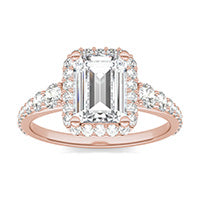 2.52 CTW DEW Emerald Forever One Moissanite Signature Graduated Side Stone Halo Engagement Ring 14K Rose Gold