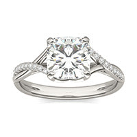 1.72 CTW DEW Cushion Forever One Moissanite Signature Twist Engagement Ring 14K White Gold