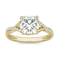 1.72 CTW DEW Cushion Forever One Moissanite Signature Twist Engagement Ring 14K Yellow Gold