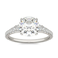 2.44 CTW DEW Round Forever One Moissanite Signature Graduated Side Stone Engagement Ring 14K White Gold
