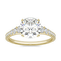 2.44 CTW DEW Round Forever One Moissanite Signature Graduated Side Stone Engagement Ring 14K Yellow Gold